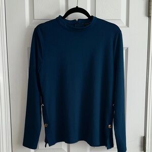 Ann Taylor Lagoon Blue Long Sleeve Top with Gold Button Accents Large